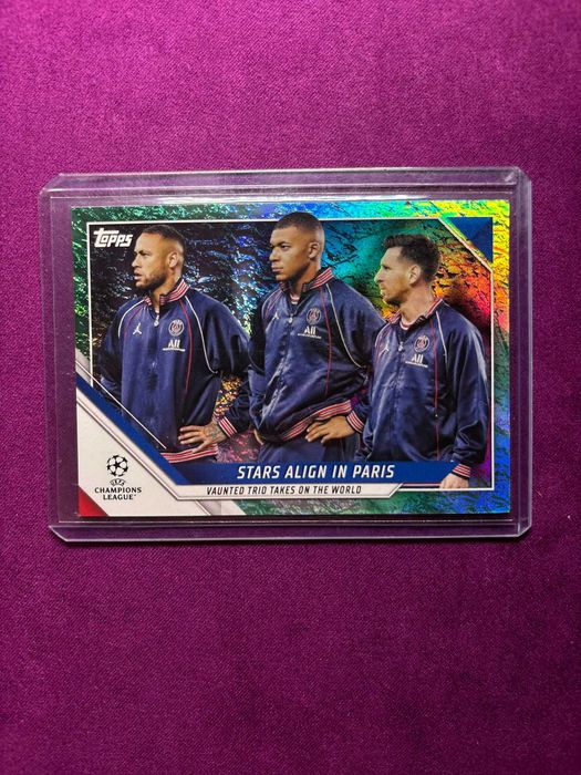 Messi Mbappe Neymar Stars in Paris Topps Jade card
