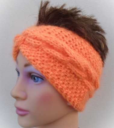 szeroka cieplutka opaska na głowę oranż- pomarańcz  hand made