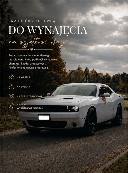 Wynajem samochodu do ślubu auto Dodge Challenger / Wolne terminy 2026