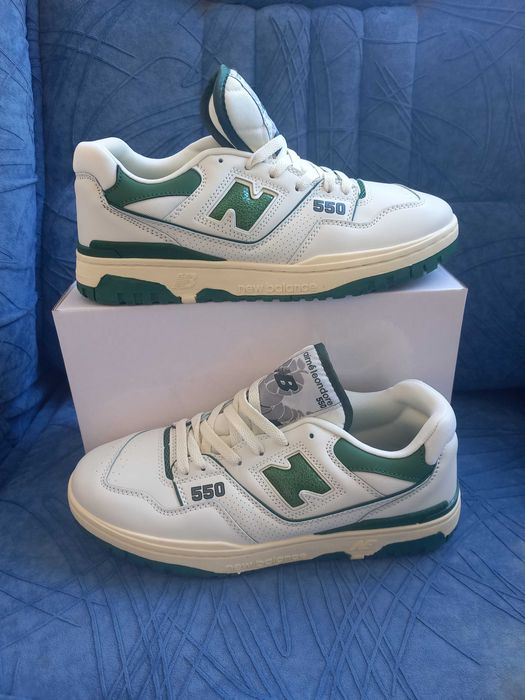 Кросівки чоловічі шкіряні біло-зелені nb