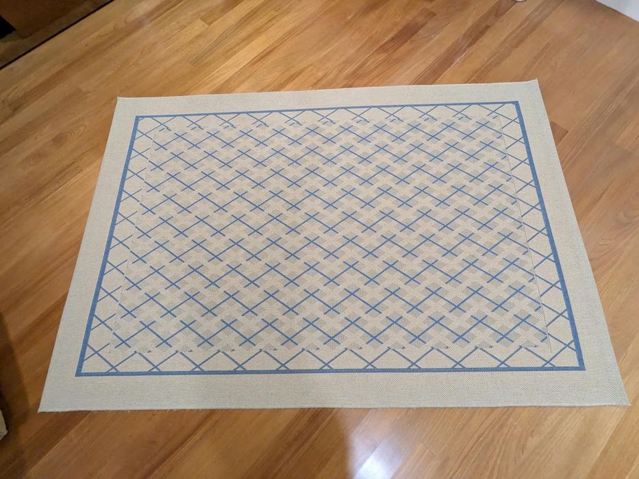 Tapete de Sala/Quarto Geométrico Moderno (160x240) - Azul e Bege - Como Novo