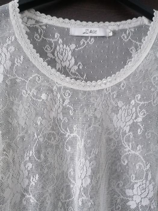 Bluzka koronkowa kremowa przeźroczysta S 36 boho