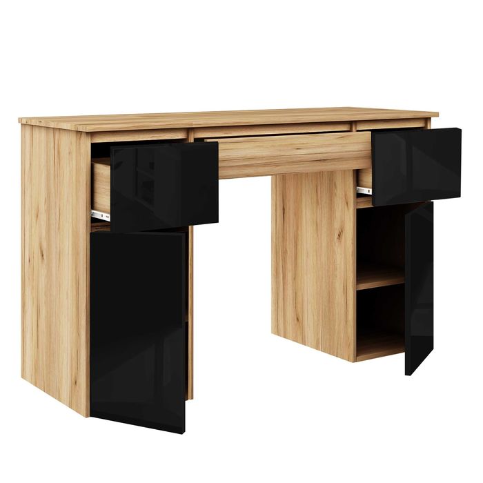 Nowe biurko z szufladami dąb złoty  z czarnym połyskiem