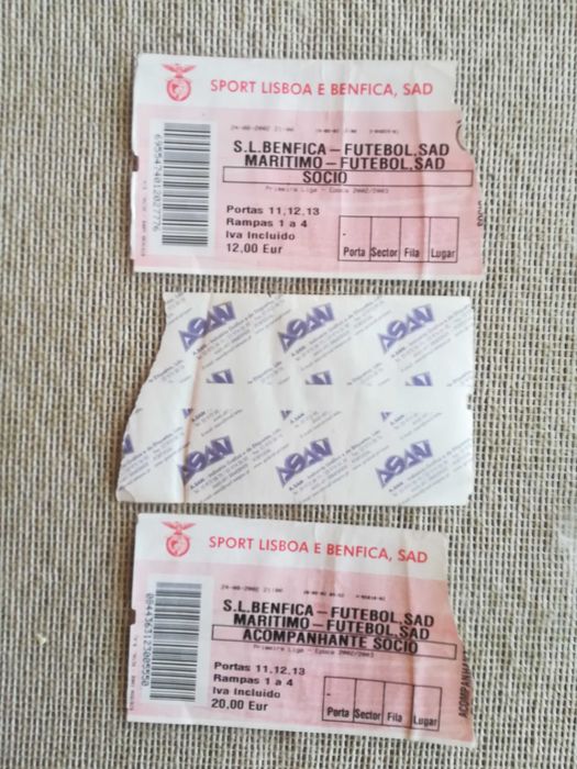 Bilhetes Futebol SLB Benfica Marítimo
