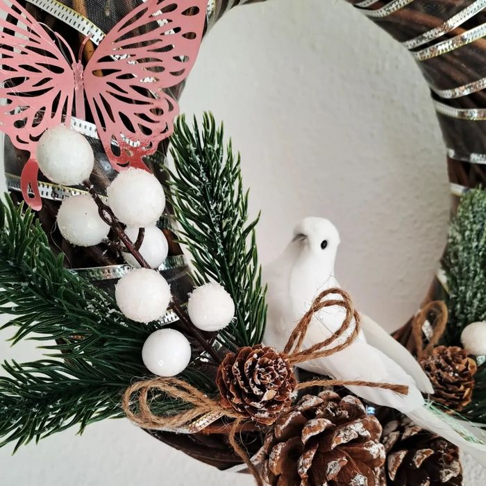 Christmas Wreath with Bird and Butterflies