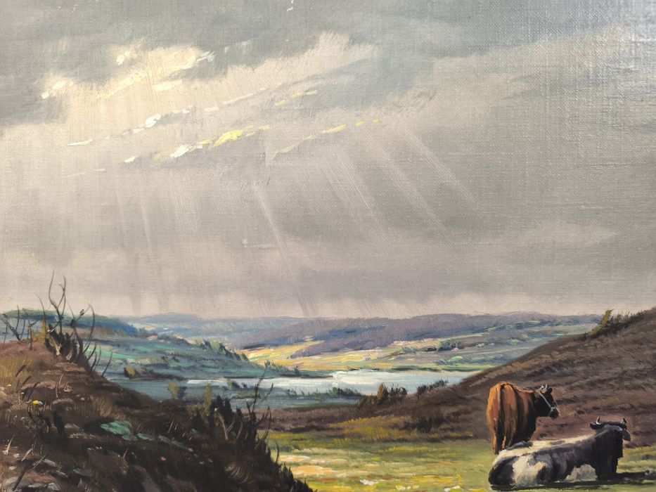 Piękny obraz olejny scena rodzajowa, sygnowany, płótno