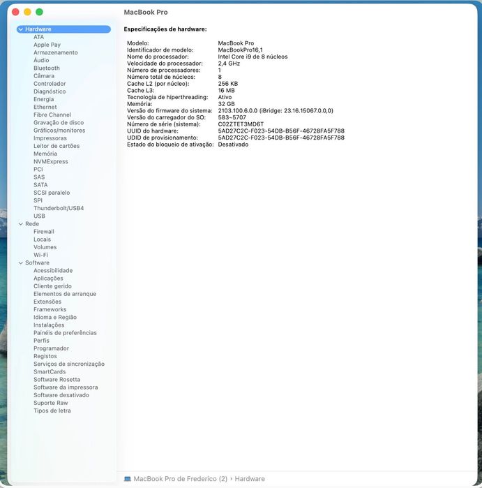MacBook Pro 16” 2019 i9 2.4GHz / 32GB RAM / 1TB SSD / Radeon 5500M 8GB