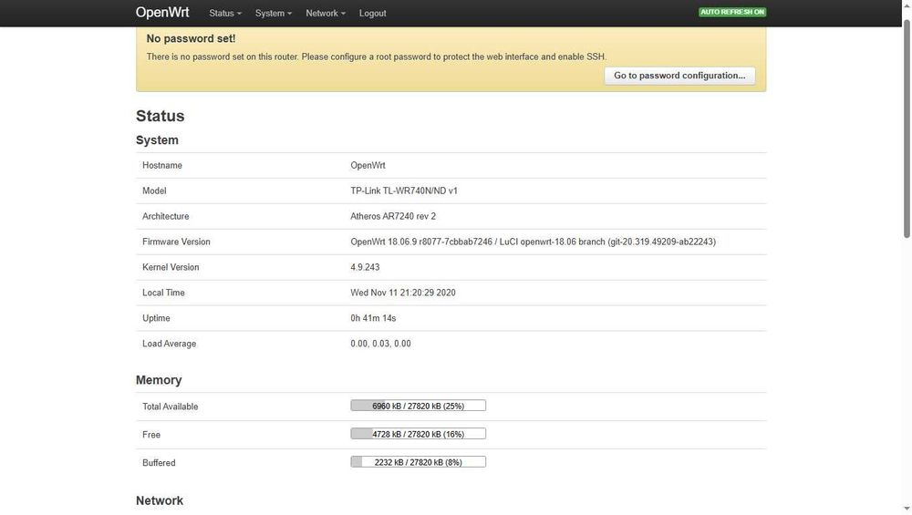 Router TP-LINK TL-WR740N, OpenWRT 18.06