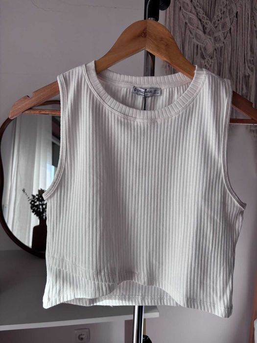 Top Branco Canelado Cruzado Stradivarius tam.L
