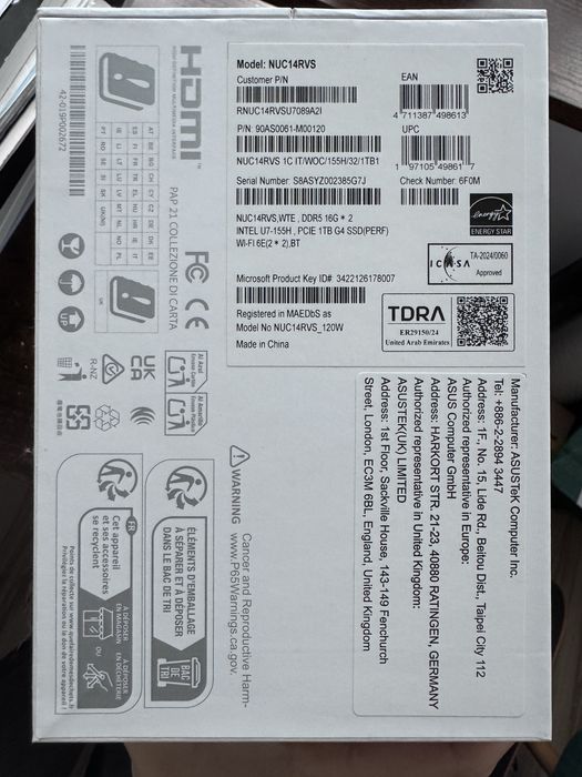 ASUS NUC 14 PRO PLUS Komputer Intel Core Ultra 7 / 32GB DDR5 / 1TB SSD