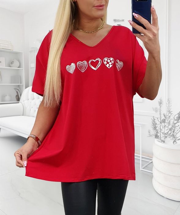 Bluzka plus size t-shirt bawełna duży rozmiar 48/50/52/54 serca