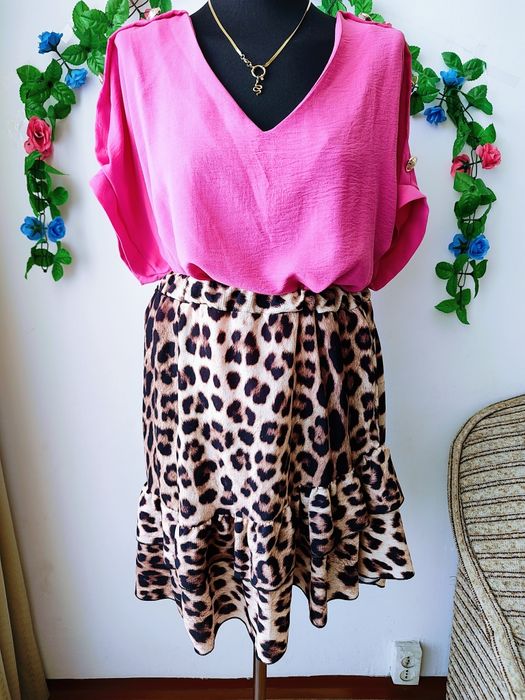 Spódniczka w panterkę z falbaną stylowa i kobieca Italy S