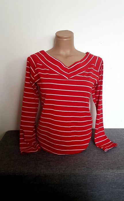 CZERWONA Bluzka  w białe paski