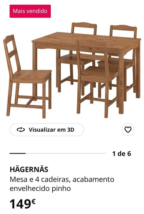 Mesa e 4 Cadeiras Ikea HAGERNAS
