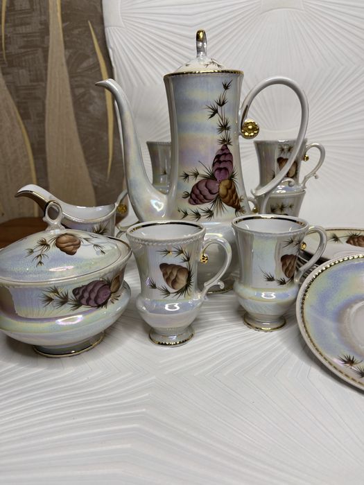 Кавовий сервіз «Шишки» Коростень, перламутровий, СССР