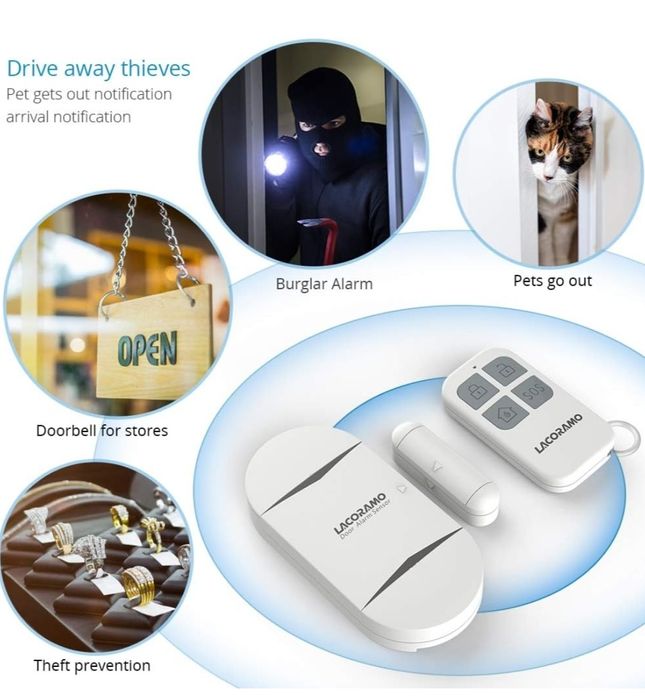 Alarm drzwi okno LACORAMO , bezprzewodowy, antywłamaniowy, 2 piloty