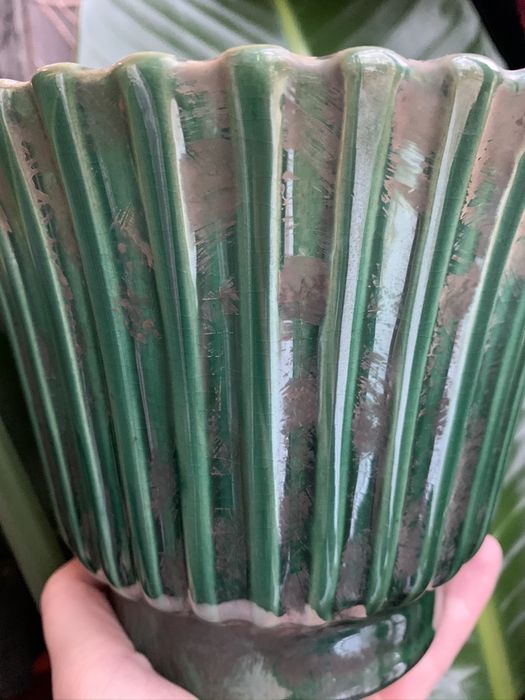 Doniczka , osłonka ceramiczna ozdobna zielona