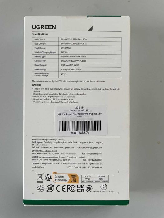 Power Bank Magnética Sem Fios Ugreen Nexode 10000mAh 20W