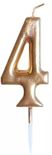 Świeczka Urodzinowa Metaliczna Złota - Cyferka 4. Nowy Produkt