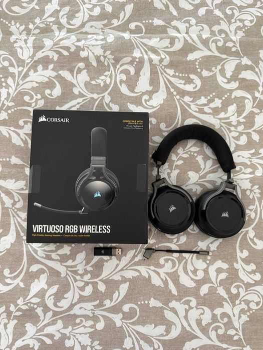 Headset Gaming Corsair Virtuoso RGB Wireless Carbon (Almofadas Novas + Extras)