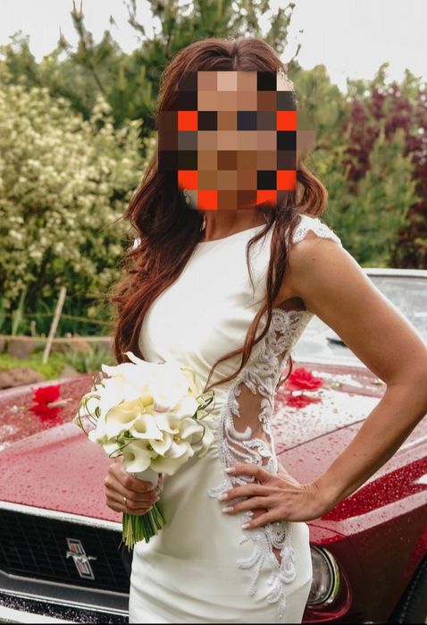 Piękna suknia ślubna ecru szyta na miarę +dodatki gratis