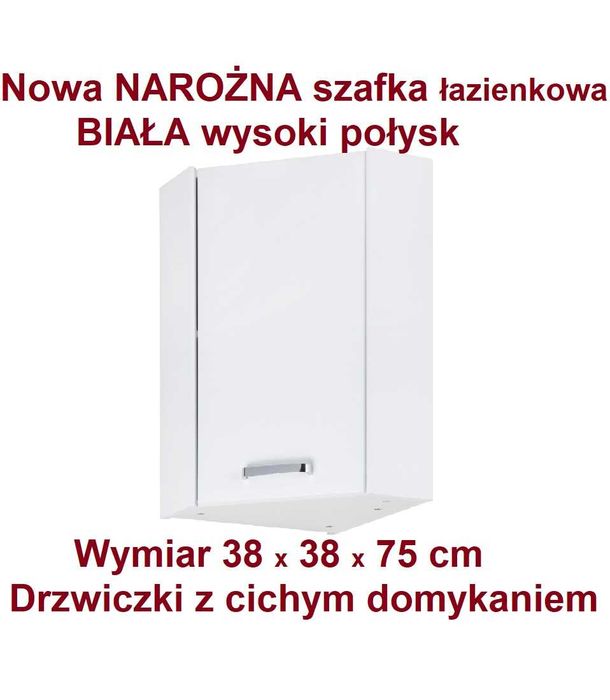NOWA Szafka ŁAZIENKOWA narożna WISZĄCA kolor BiAŁY POŁYSK, Wrocław