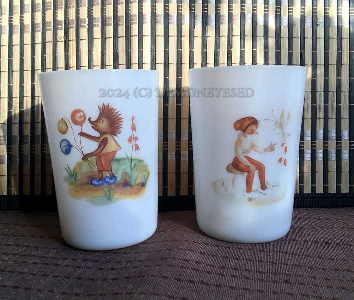 Szklanki na mleko PRL jeżyk krasnal chodzież ząbkowice kubki