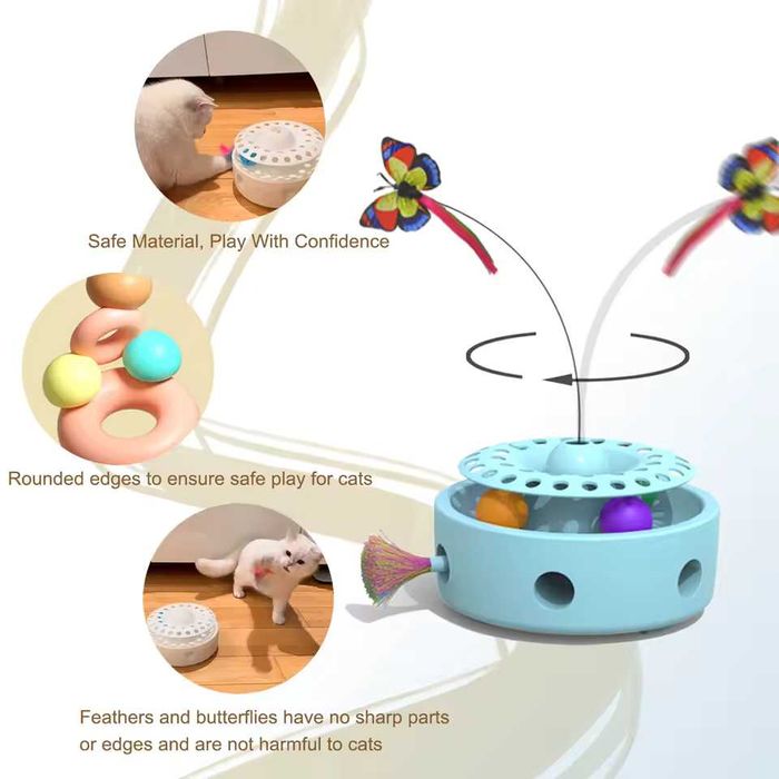 Інтерактивна 3-в-1 іграшка для котів — метелик, пір’ячко, кульки