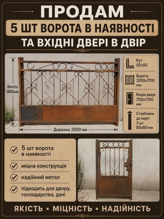 Продамо ворота недорого та вхідні двері у двір