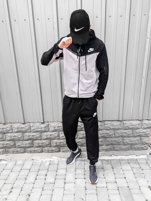 Спортивний костюм Nike Tech чоловічий сірий зіп худі та штани найк теч весна осінь двонитка s m l xl xxl | Спортивный костюм мужской на осень серый