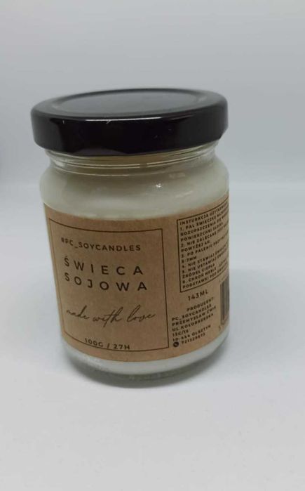 Świeczka sojowa bezzapachowa 143mll 27h Świeca w Słoiku Naturalna