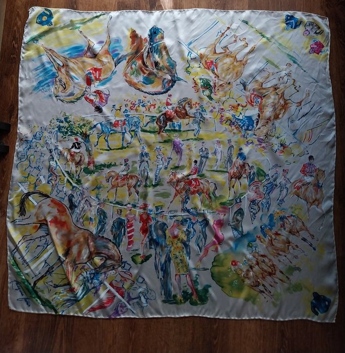 Jacquie Jones jedwabna chusta z motywem wyścigów konnych  85cm./86cm.
