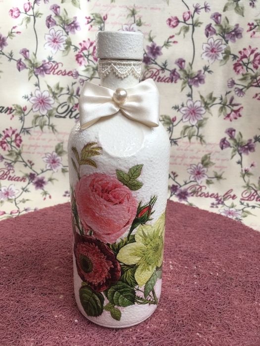 Butelki decoupage rękodzieło prezent imieniny urodziny