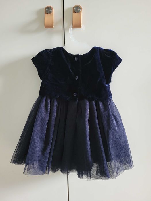 Elegancka sukienka niemowlęca 62 0-3 welur velvet falbany tiul