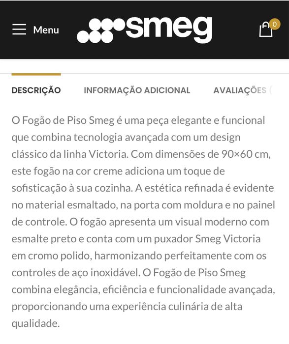 Fogão a gas novo da Smeg