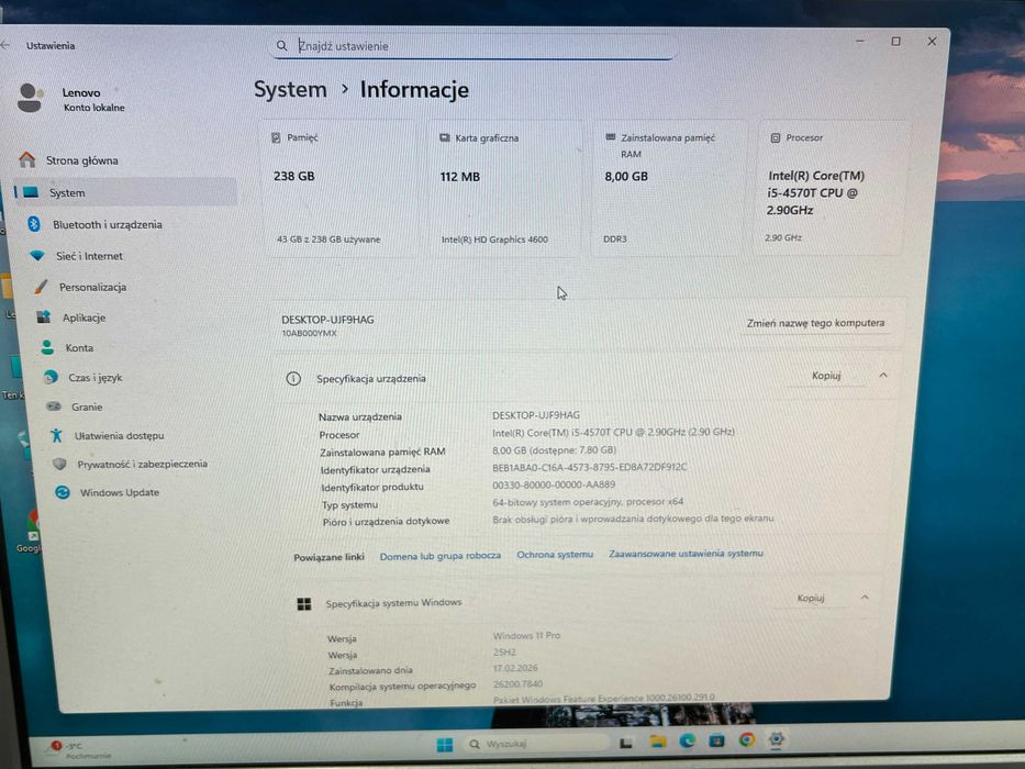 Lenovo M93P i5 SSD WiFi Win11 Pro