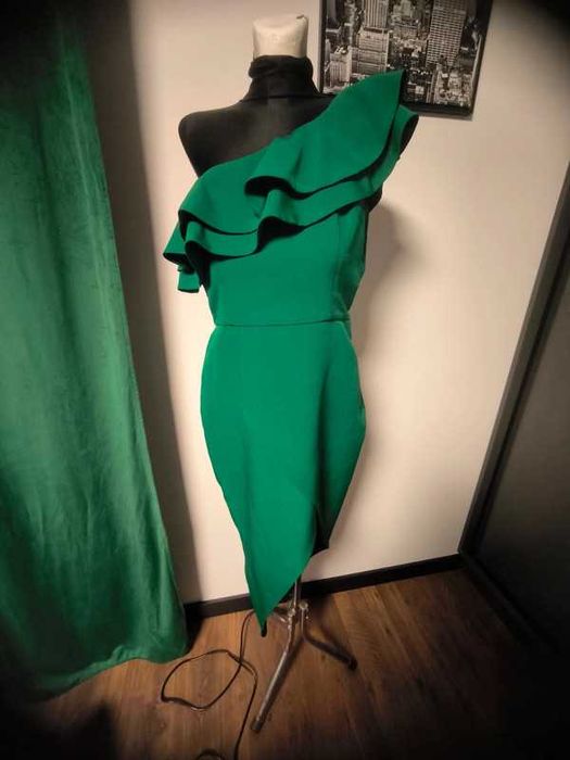 Asymetryczna sukienka butelkowa zieleń Illuminate