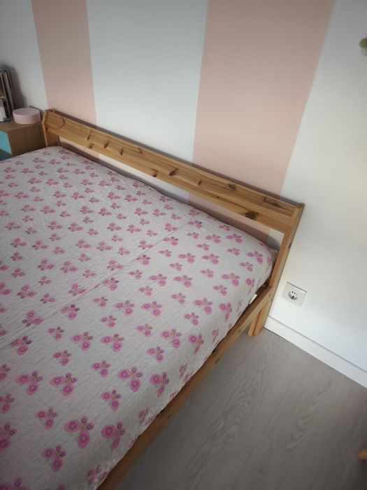 Estrutura de Cama com estrado, pinho, 140x200