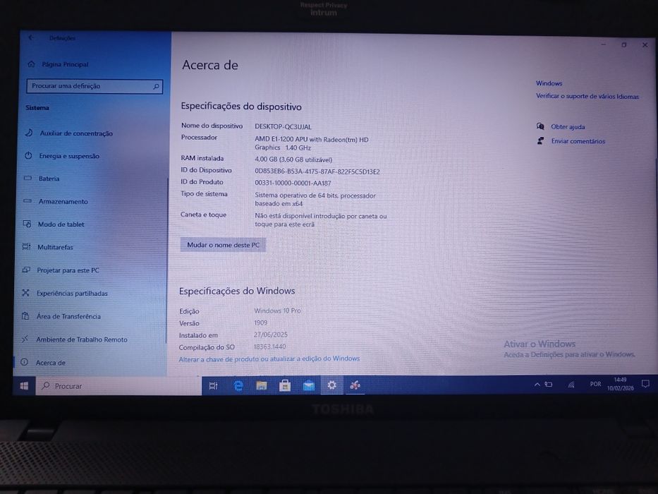 Portátil Toshiba