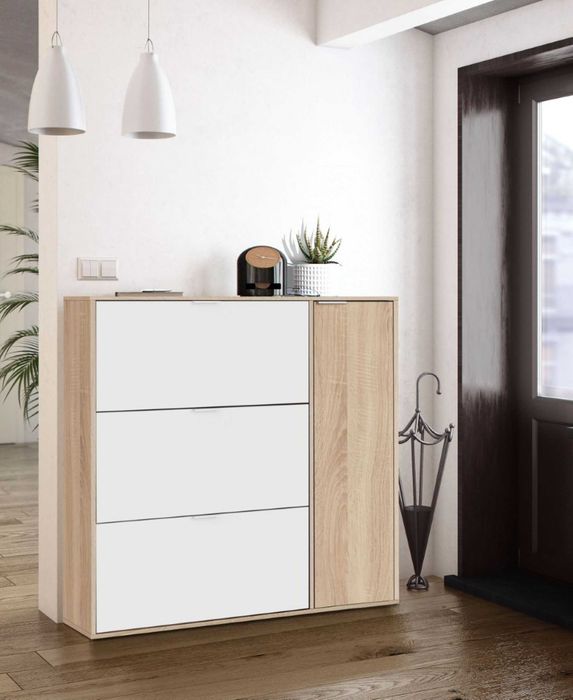 Sapateira Slim 4 Portas Carvalho/Branco