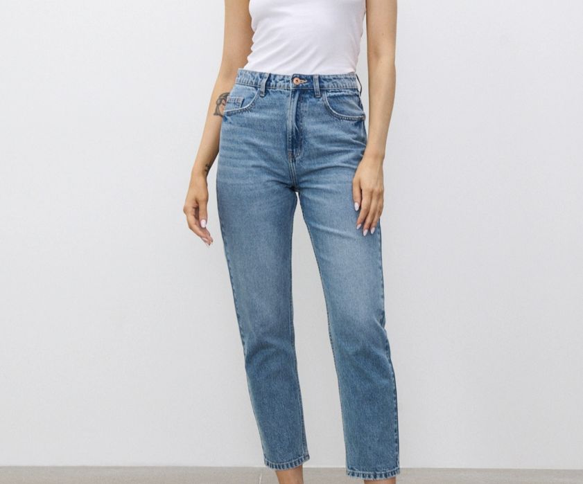 Jeansy mom fit, spodnie jeansowe damskie 40 Sinsay Bawełna