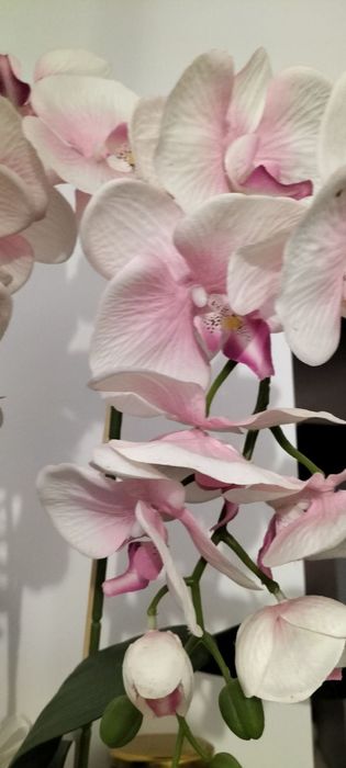 Sztuczny różowy storczyk trzypędowy w ozdobnej doniczkowe