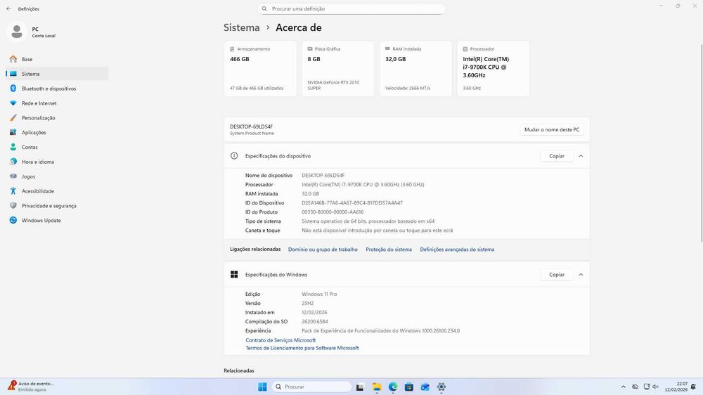 PC Gaming - i7 9700k + 32Gb + Rtx 2070 Super