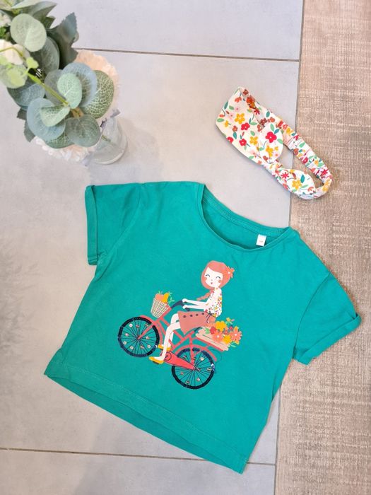 Koszulka t-shirt bluzka dziewczęca wiosenna letnia komplet opaska 104