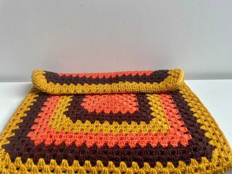 Dziergana poszewka na poduszkę, 40x40cm, PRL, vintage