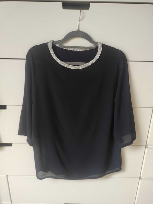 Nowa elegancka bluzka damska 36 S 38 M granatowa mgiełka