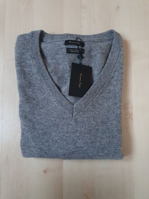 Sweter z dekoltem w serek Massimo Dutti szary S wełna  / kaszmir