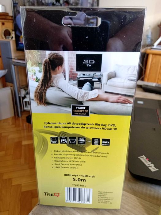 Kabel HDMI HD-4K. 5 metrów! Złocone wtyki, super jakość.