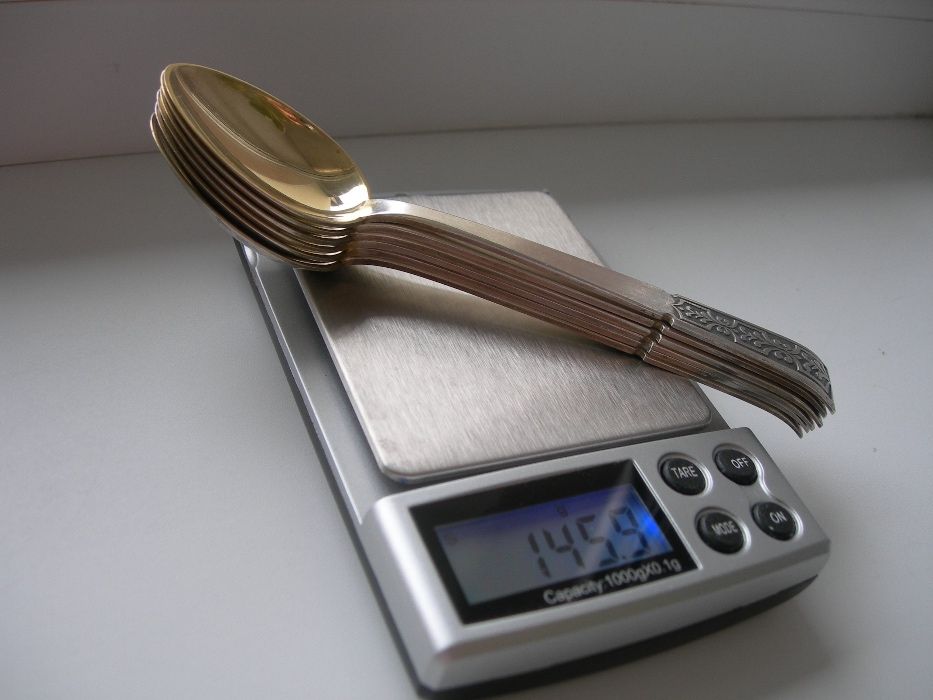 Чайные ложки, серебро, 875, позолота, новые