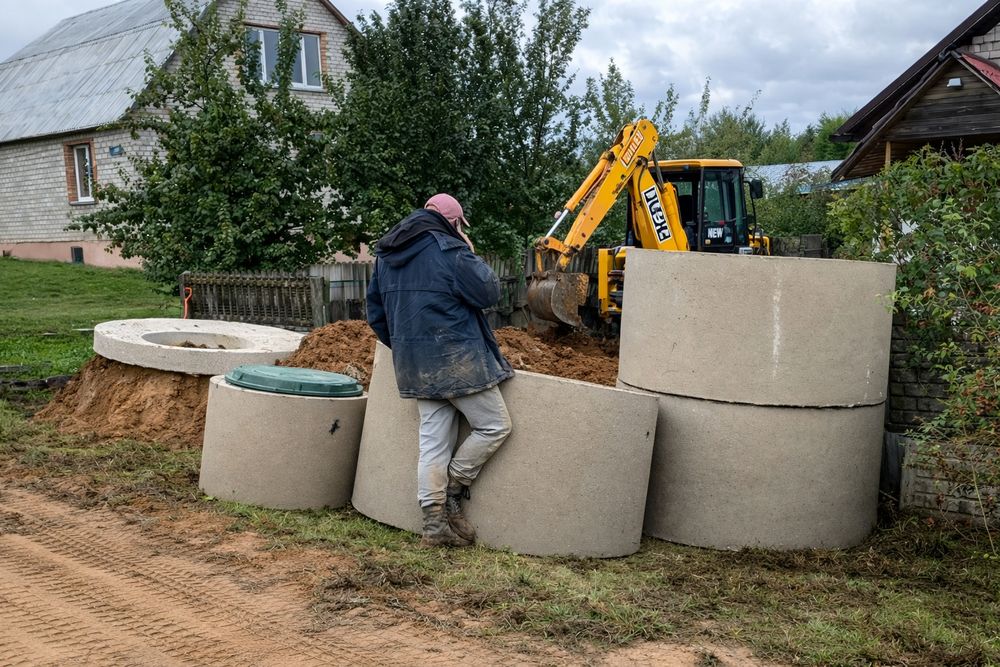 Копка септика під ключ. Каналізація с бетонних кілець від виробника